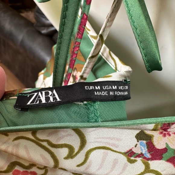 Zara Green Floral Maxi Slip Dress with Pink & White Blooms - Picture 6 of 7